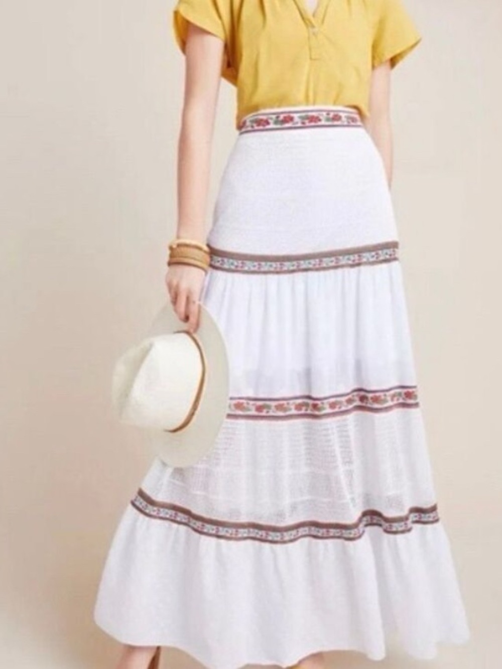 Anthropologie Cecilia Prado Tiered Maxi Skirt Womens M White; NEW, NEVER WORN
